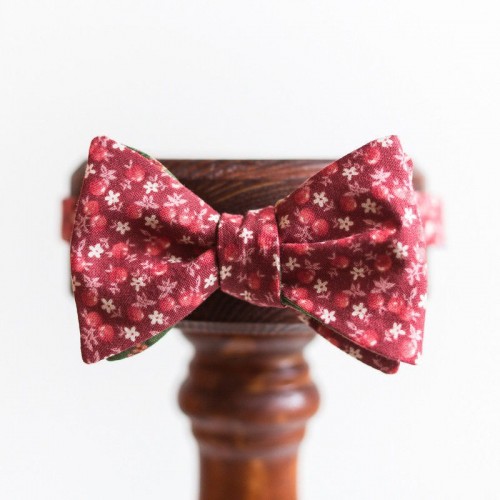 Красная галстук-бабочка двухсторонняя с вишнями, «Cherry red»