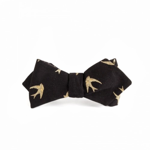 Черная галстук-бабочка с ласточками, 100% хлопок, «Swallow Black»