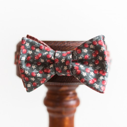 Эксклюзивная галстук-бабочка двухсторонняя с вишнями, «Cherry black»